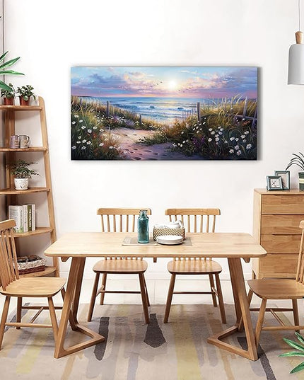 hyidecorart Blue Ocean Artwork Pictures Canvas Wall Art For Living Room Wall Decor For Bedroom Flower Beach Scenery Wall Painting Framed for Office Hotel Wall Decor Modern Posters Home Decorations