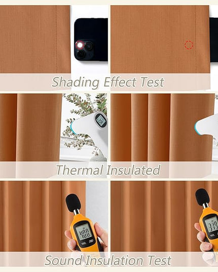 Guken Orange Blackout Curtains 120 Inch Length 2 Panels Set for Living Room Bedroom Back Tab Thermal Insulated 100% Black Out Linen Drapes Room Darkening Window Curtains 120 Inches Long