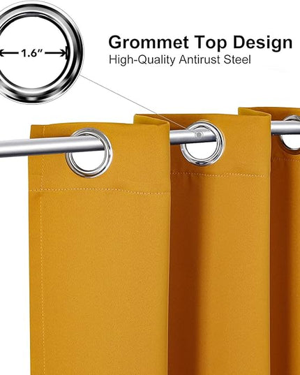 ChrisDowa Grommet Room Darkening Curtains for Bedroom and Living Room - 2 Panels Set Thermal Insulated Blackout Curtains (Mustard Yellow, 42W x 84L)