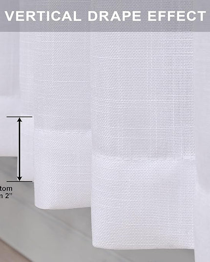 Pitalk White Curtains 86 Inches Long for Living Room 2 Panel Set Back Tab Light Filtering Privacy Semi Sheer Linen Pleat Curtain Rustic Farmhouse Boho Decor Cotton Textured Gauze Drapes 52 x 86 Length