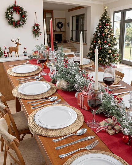bUCLA 100Pieces Silver Plastic Plates - 10.25inch Silver Rim Disposable Dinner Plates - Ideal for Weddings, Parties