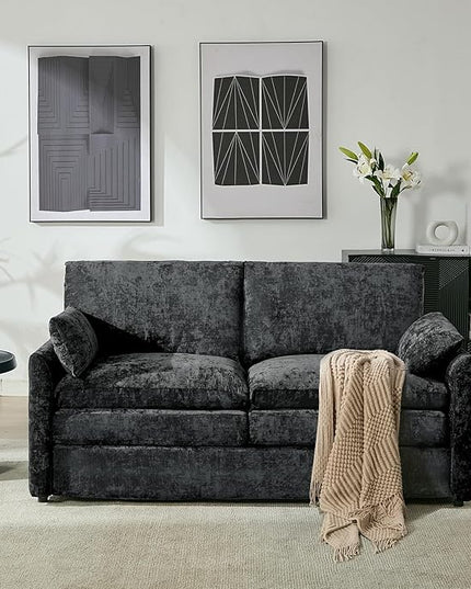 Tbfit Modern Loveseat Couch, 68" Cloud Sofa Spring Seat Cushion, Comfy 2-Seater Love Seat with Pillows, Chenille Removable Cover, Soft Upholstered Living Room Furniture Home Apartment, Dark Gray