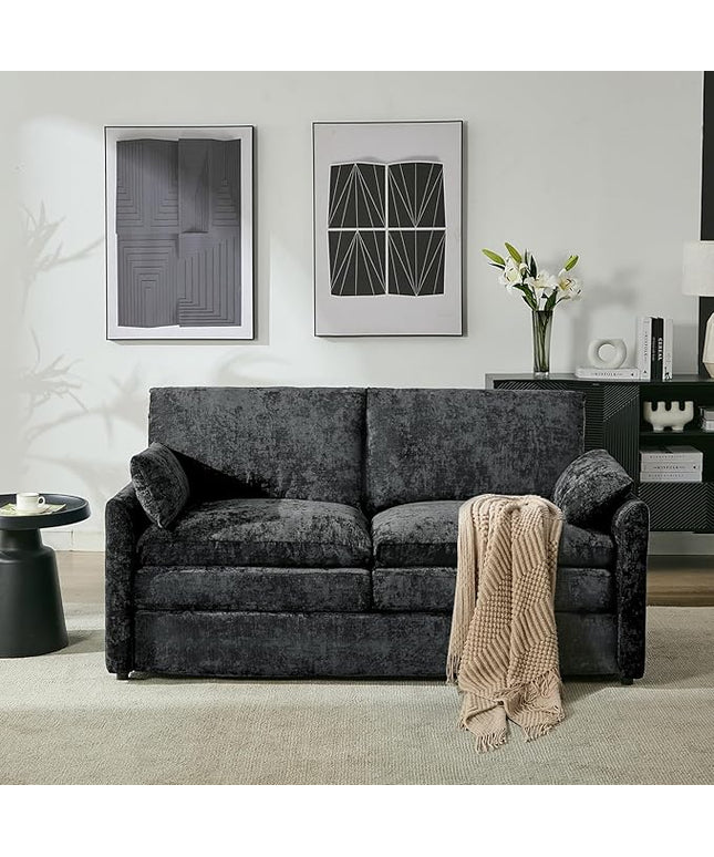 Tbfit Modern Loveseat Couch, 68" Cloud Sofa Spring Seat Cushion, Comfy 2-Seater Love Seat with Pillows, Chenille Removable Cover, Soft Upholstered Living Room Furniture Home Apartment, Dark Gray