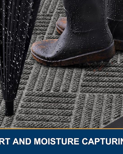 Smiry Front Door Mat Outside Entrance, Heavy Duty Outdoor Indoor Natural Rubber Doormat, Non Slip, Trap Dirt and Moisture, Easy Clean, Low Profile Patio Porch Entryway Mat, 29.5x17, Mix Black