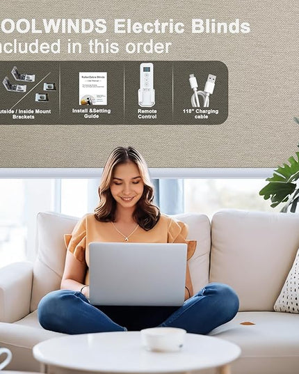 Motorized Blinds with Remote Cordless Automatic Motorized Shades Custom Blinds for Windows Smart Curtains Compatible with Alexa Google Home(Blackout Sweet Latte,W32 x H72in)