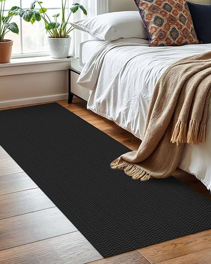 KOZYFLY Washable Runner Rug 2x6 Ft Runners for Hallways Kitchen Runners with Rubber Backing Braided Cotton Entryway Runner Indoor, Carpet for Hall Foyer Bedroom, Black/Grey
