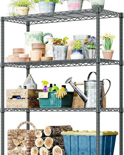 IZEUK Outdoor Metal Storage Shelving Unit, 4-Tier Heavy Duty Wire Rack Organizer with Rust-Resistant and Corrosion-Proof Coating (Grey, 17.7" D x 47.24" W x 59" H)