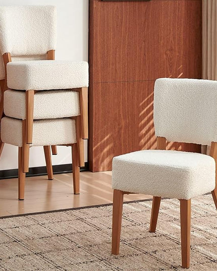 5-Piece Round Dining Table Set, Modern Small 37" Kitchen Table Chairs Set, Upholstered Stackable Dining Chairs with Metal Legs for Living Room Apartment, Space-Saving, Imitation Wood&White