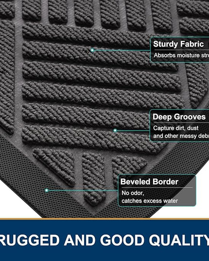 Smiry Half Circle Front Door Mat Outside Entrance, Heavy Duty Outdoor Indoor Natural Rubber Doormat, Non Slip, Trap Dirt and Moisture, Easy Clean, Low Profile Patio Porch Entryway Mat, 29.5x17, Grey