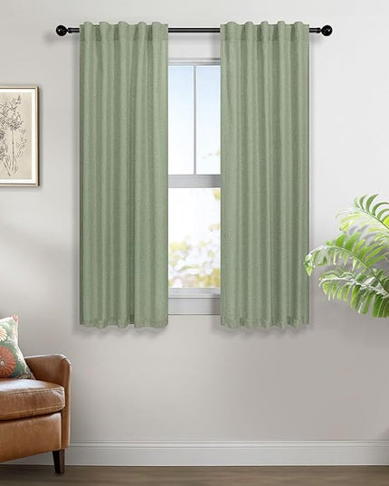Sage Green Curtains 38 Inch Width for Kitchen Doors 2 Panels Back Tab Rod Pocket Linen Cafe Tier Light Filtering Short Sheer Light Green Curtains for Bathroom Laundry Farmhouse Decor Wide 38x45 Length