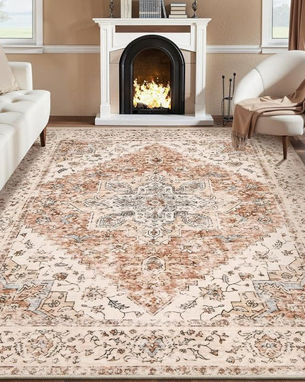 Ciicool 8x10 Area Rugs, Washable Area Rug, Rugs for Living Room Non-Slip Indoor Rugs Large Low-Pile Mat Floor Carpet Vintage Rug for Bedroom Dinning Foyer Decor