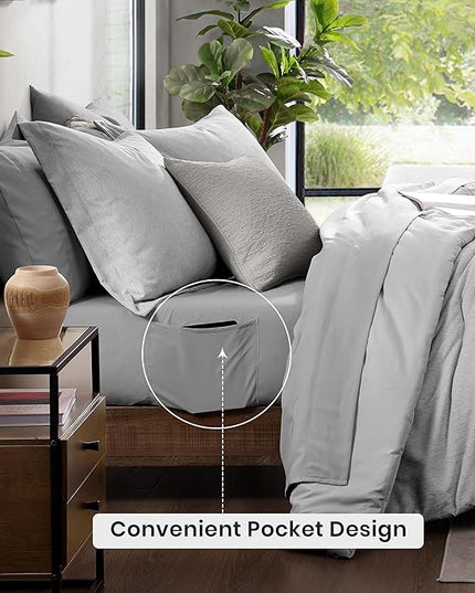 Monbix Full Size Comforter Set, Grey Bedding Comforter for Full Size Bed Set Reversible, Bedding Sets Full 7 Pieces, Cationic Dyeing Bed in a Bag with Comforter, Sheets, Pillowcases & Shams