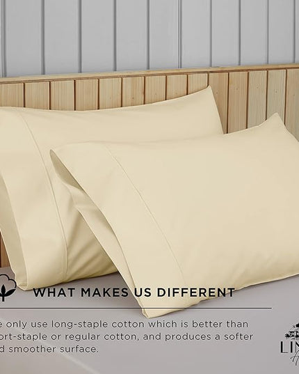 Linen Home 400 Thread Count King Pillowcase Set | 100% Long-Staple Cotton Pillow Cases | Soft & Smooth Luxury Satin Set of 2 Pillowcases | 4 Inch Z Hem | Ivory