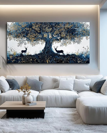 XIGUANGART Large Canvas Wall Art for Living Room Tree of Life Art Prints Inspiration Elk Farmhouse Paintings Pictures Modern Abstract Artwork Wall Decor for Bedroom Home Office Posters Decoration Gift