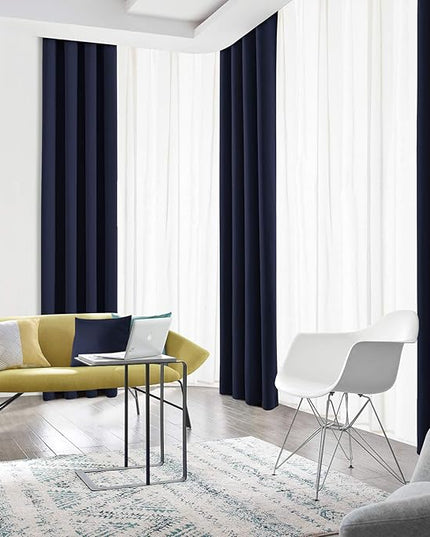 Blackout Curtains for Bedroom Thermal Insulated Light Blocking Room Darkening Curtains Solid Grommet Window Drapes for Living Room, Set of 2 Curtain Panels 62 W x 106 L inch Long Navy