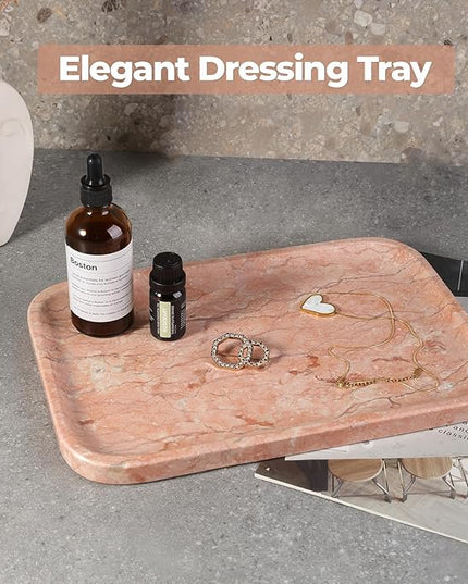 Marble Vanity Tray, Bathroom Tray for Countertop, Decoration Dresser Organizer, Perfume, Jewelry Holder, Red Stone Serving for Kitchen Sink Storage(Spring Rose)