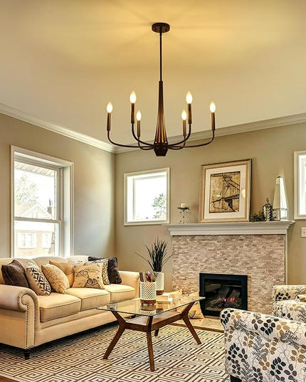 6-Light Black Industrial Chandelier, Modern Farmhouse Candle Light Fixture, Contemporary Hanging Light for Dining Room, Kitchen Island, Living Room, Bedroom, Foyer, Entryway