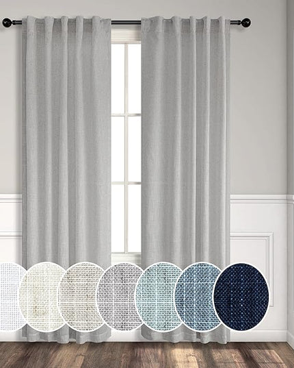 Grey Curtains 38 Inch Wide for Bedroom 2 Panels Rod Pocket Back Tab Loops Semi Privacy Sheer Linen Cotton Textured Light Filtering Light Gray Curtains for Living Room Farmhouse Decor 38 Width 96 Long