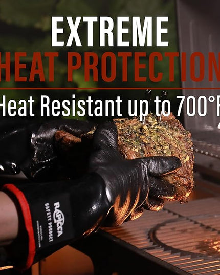 RAPICCA 700°F Heat Resistant BBQ Grill Gloves, Oil Resistant & Waterproof for Smoking, Grilling, Cooking, Deep Frying Turkey, Handling Hot Greasy Meat | Great Stocking Stuffers for Men