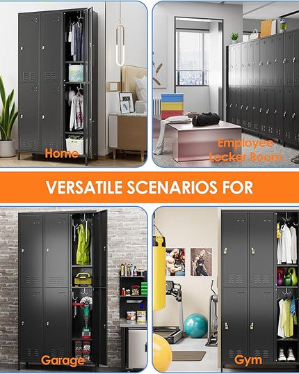 Aobabo Upgraded Metal Storage Locker for Employees, 6 Doors Metal Lockers Cabinet with Lock and Name Card Slot, Industrial Storage with 18 Hooks, for Office Gym, Assembly Required, Black