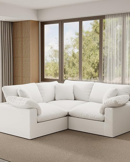 Cloud Modular Sectional Sofa,78.6" V Shape 3 Seater with Corner Down Filled Comfy Sofa,Modern Deep Seat Cloud Couch,Detachable Couch Cushion Covers for Living Room,White