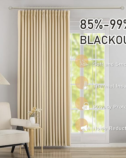 DONREN Beige Pinch Pleated Blackout Curtains with Hooks - 96 inch Length Room Darkening Thermal Insulated Window Curtain Panels for Living Room Bedroom 2 Panel 40" Wx96 L