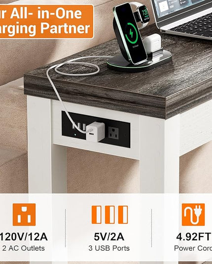Cyclysio 63" Console Tables for Entryway, Long Console Tables for Living Room, Behind Couch Table, Sturdy Wood Support Farmhouse Entryway Table with 3AC+2USB Charging‌ Station, Oak Grey