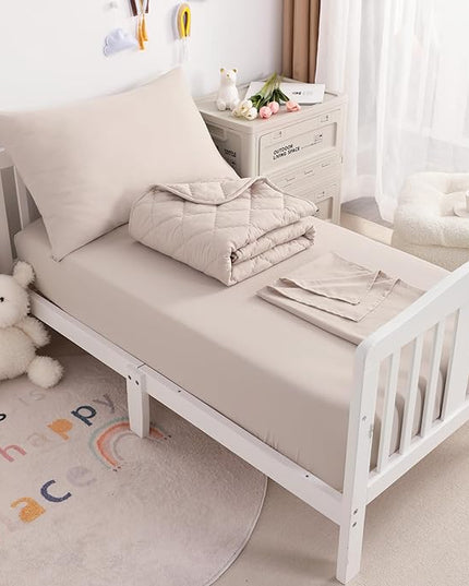 NTBAY Toddler Bedding Set - 4 Piece Soft and Breathable Crib Bedding Set for Boys and Girls, Includes Quilted Comforter, Fitted Sheet, Flat Top Sheet and Envelope Pillowcase, Taupe