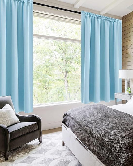 DWCN Blackout Curtains Room Darkening Thermal Insulated Bedroom Curtains Window Curtain Panels, 52 x 63 inches Long, Set of 2 Light Blue Rod Pocket Drapes