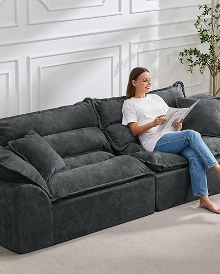 Hobestluk 104" Sectional Sofa Couches 3 Seater Modular Sofa, Boneless Couch, Cloud Couch with Removable Cushion, Modular Sectional Couches for Living Room(Darkgrey)
