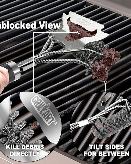 GRILLART Grill Brush for Outdoor Grill Bristle Free - Safe BBQ Grill Cleaner Brush - 18" BBQ Brush for Grill Cleaning Kit -Stainless Grill Cleaning Brush BBQ Grill Accessories Tools- Gifts for Men Dad