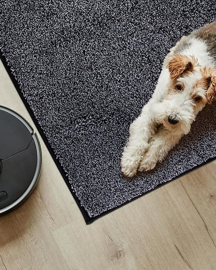 PURRUGS Easy Care Area Rug 4.5ft x 7ft, Non-Slip Washable Entryway Rug, Dog Door Mat, Stain Resistant Accent Rug for Hallway, Living Room, Bedroom and Mudroom, Bluish Grey-Black