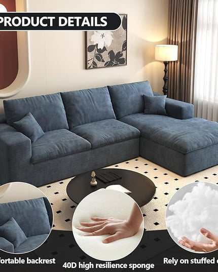 107'' L-Shaped Modern Modular Sectional Cloud Couch, 4-Seat Chenille Deep-Seat Sofa with Pillow for Living Room, Bedroom, Apartment, Ocean Blue