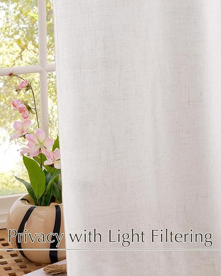 NICETOWN 230GSM Linen Blend Semi Sheer Curtains 96 inches Long, Back Tab & Rod Pocket with Pleat Tab Privacy Farmhouse Window Treatments Light Filtering for Living Room, W52 x L96, 2 Panels