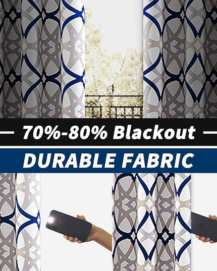 DriftAway Alexander 80% Blackout Curtains for Living Room 250GSM Pattern Match Thermal Insulated Room Darkening Geo Moroccan Mid Century Grommet Bedroom Drapes 2 Panels 52 Inch by 36 Inch Navy Gray