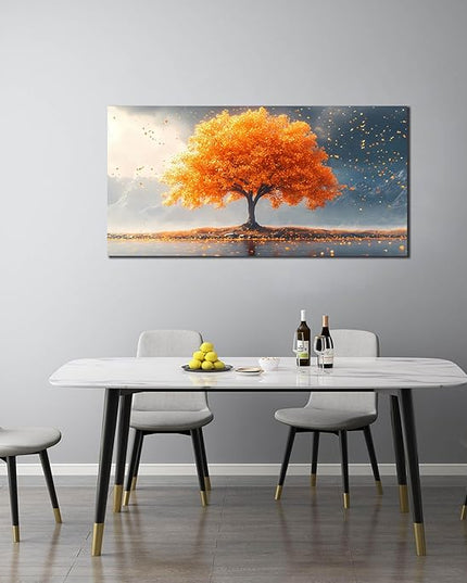 Zoyotago Large Tree of Life Wall Art for Living Room Bedroom Office Orange Tree Fall Landscape Picture Modern Artwork Canvas Prints Decor 24x48 Inch