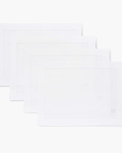 Solino Home Linen Placemats Set of 4 - Classic Hemstitch White Placemats 14 x 19 Inch - 100% Pure Linen Table Mats for Winter, Christmas, Holiday, New Year