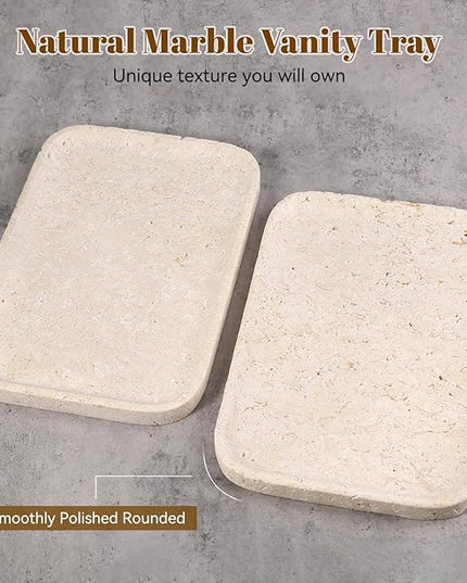 Natural Marble Vanity Tray, 11.8" Marble/Stone Bathroom Tray Countertop, Beige Tray for Decor, Perfume Jewelry Holder, Storage/Organizer for Kitchen Sink