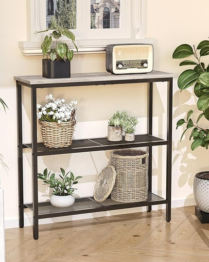 HOOBRO 29.5" Narrow Console Table, 3-Tier Entryway Table, Thin Sofa Table with Shelves, Side Table, Display Table, for Hallway, Entrance, Living Room, Bedroom, Greige and Black BG73XG01