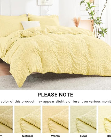 HYMOKEGE Yellow King Size Comforter Set Seersucker 7 Pieces, All Season Luxury Bed in a Bag for Bedroom, Bedding Set with Comforter, Sheets, Pillowcases & Shams