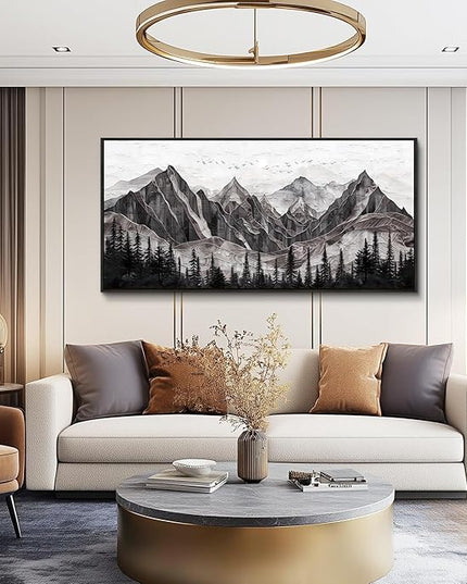 XIGUANGART Abstract Mountain Wall Art for Living Room Black and White Canvas Art Print Painting Watercolour Trees Nature Large Wall Decor Modern Rustic Landscape Picture for Bedroom Office Decorations