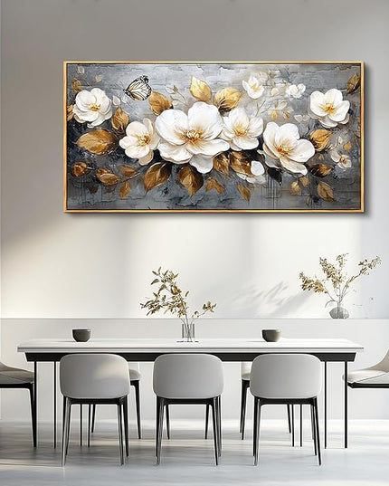 FUHAIHUA Wood Framed Canvas Wall Art For Living Room Wall Decor For Bedroom Office Wall Decoration White Flower Painting Farmhouse Pictures Artwork Room Aesthetic Home Decor 20x40 In