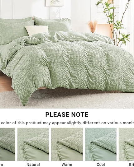 HYMOKEGE Light Green Twin XL Comforter Set Seersucker 5 Pieces, All Season Luxury Bed in a Bag for Bedroom, Bedding Set with Comforter, Sheets, Pillowcase & Sham