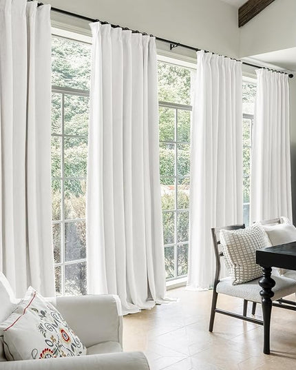 Pinch Pleated Rayon Blend Blackout Curtains for Bedroom - Ivory Full Black Out Curtains 90 Inch 2 Panels Set for Living Room Darkening Thermal Window Curtain Drapes with 16pc Hooks