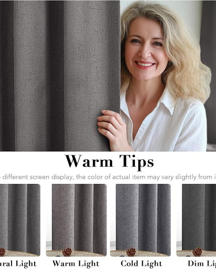 H.VERSAILTEX Primitive Linen Curtains 100% Blackout Curtain Drapes Burlap Fabric Curtains with White Thermal Insulated Liner, Grommet Top Drapes Living Room/Bedroom (2 Panels, 42 x 54 Inch, Grey)