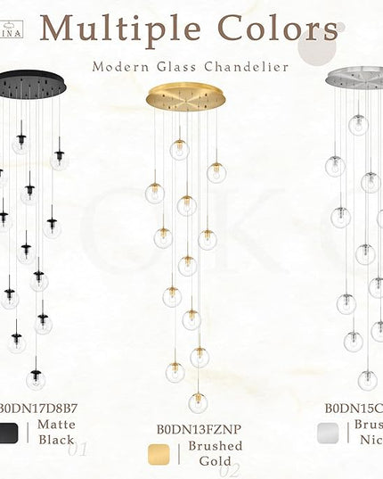 KoKo&Yukina 12-Light Gold Mid Century Modern Chandelier for Living Room Staircase Chandelier for Entryway Clear Globe Glass Chandelier High Ceiling Chandeliers Foyer Entryway (Bulb & Remote Incl.)
