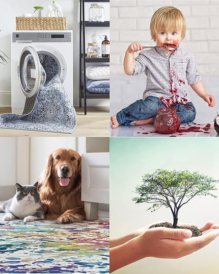 ReaLife Rugs Machine Washable Area Rug - Living Room Bedroom Bathroom Kitchen Entryway Office - Padded Low Pile Stain Resistant Premium - Boho Farmhouse Vintage - BEV - Blue Ivory 7'6" x 9'6"