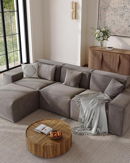 POVISON 115" Modular Sectional Sofa for Living Room Modern Large Sectional Couche Velvet L Shaped Deep Seat Sofa Set 3 Seats with Reversible Ottoman Oversized Big Comfy Cloud Couch for House Office