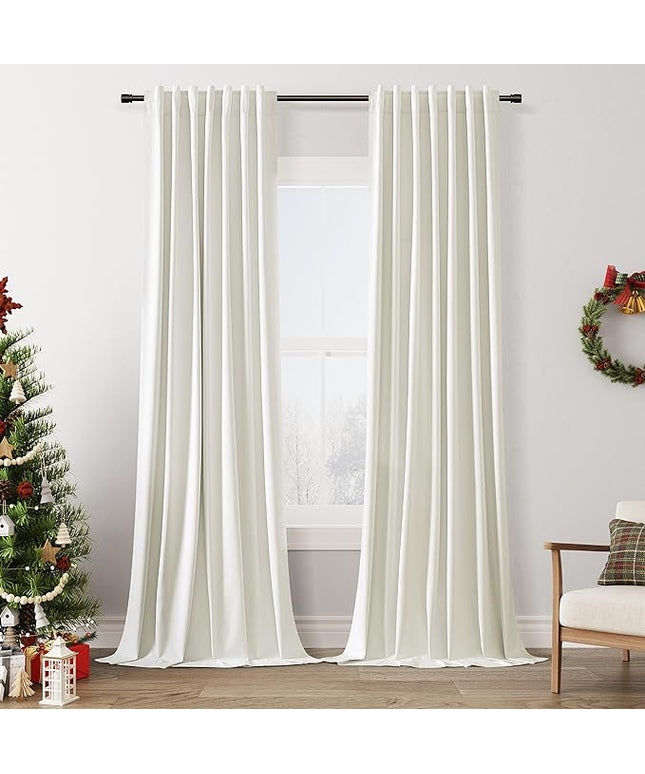 Guken Ivory Linen Blackout Curtains 120 Inch Length 2 Panels Set for Living Room Bedroom Back Tab Thermal Insulated 100% Black Out Linen Drapes Room Darkening Window Curtains