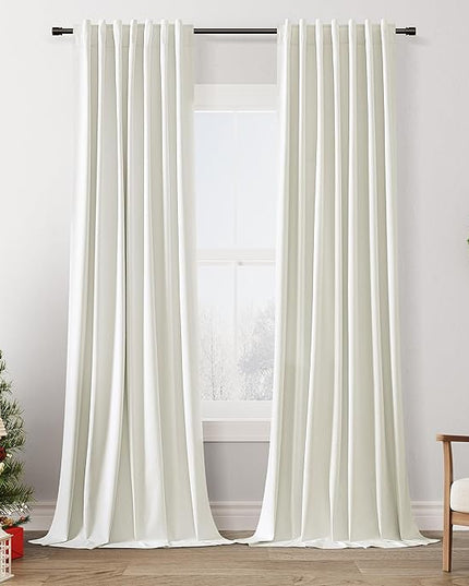 Guken Ivory Linen Blackout Curtains 126 Inch Length 2 Panels Set for Living Room Bedroom Back Tab Thermal Insulated 100% Black Out Linen Drapes Room Darkening Window Curtains